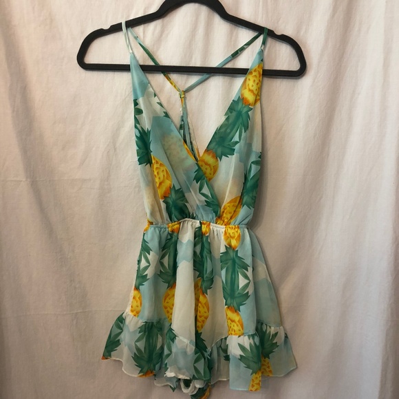 ROMWE Dresses & Skirts - Pineapple Sheer Strappy Back Romper